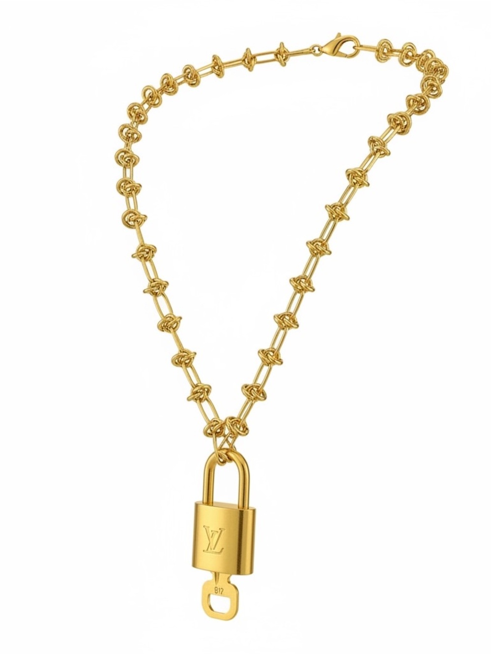 Louis Vuitton Gold Padlock Pendant Necklace on Gold Chain